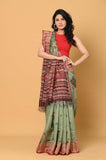 Green Printed Katha Work Tussar Saree