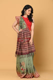 Green Printed Katha Work Tussar Saree