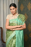 Green Pure Tussar Ghicha Printed Saree