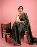 Green Tussar Lehariya Saree