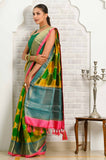 Green Yellow Hand Brushed Banarasi Saree