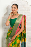 Green Yellow Hand Brushed Banarasi Saree