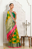 Green Yellow Hand Brushed Banarasi Saree