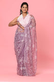 Lavendar Organza Embroidered Designer Saree