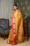 Lemon Kinakari Pure Silk Chanderi Saree with Handwoven Nakshi Border