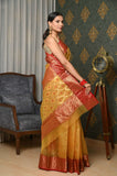 Lemon Kinakari Pure Silk Chanderi Saree with Handwoven Nakshi Border