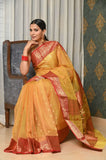 Lemon Kinakari Pure Silk Chanderi Saree with Handwoven Nakshi Border