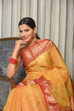 Lemon Kinakari Pure Silk Chanderi Saree with Handwoven Nakshi Border