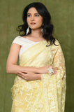 Lemon Yellow Kora Embroidary Jaal Saree with Chanderi Digital Blouse Piece