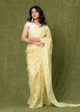 Lemon Yellow Kora Embroidary Jaal Saree with Chanderi Digital Blouse Piece