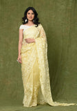 Lemon Yellow Kora Embroidary Jaal Saree with Chanderi Digital Blouse Piece