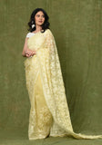 Lemon Yellow Kora Embroidary Jaal Saree with Chanderi Digital Blouse Piece