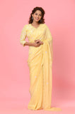 Lemon Yellow Silk Flat Beads and Sequins Designer Saree