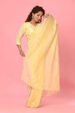 Lemon Yellow Silk Flat Beads and Sequins Designer Saree