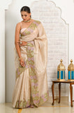 Light Beige Cut Work Pure Tussar Saree