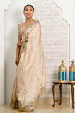 Light Beige Cut Work Pure Tussar Saree