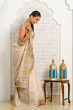 Light Beige Cut Work Pure Tussar Saree