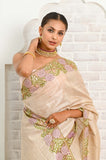 Light Beige Cut Work Pure Tussar Saree