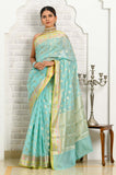 Light Blue Cotton Banarasi Saree