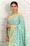 Light Blue Cotton Banarasi Saree