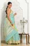 Light Blue Cotton Banarasi Saree