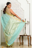 Light Blue Cotton Banarasi Saree