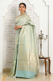 Light Blue Jaal Work Cotton Silk Banarasi Saree