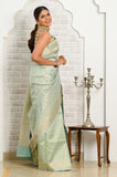 Light Blue Jaal Work Cotton Silk Banarasi Saree