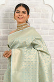 Light Blue Jaal Work Cotton Silk Banarasi Saree