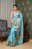 Light Blue Meena Border Chinia Silk Banarasi Saree