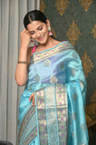 Light Blue Meena Border Chinia Silk Banarasi Saree