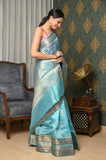 Light Blue Meena Border Chinia Silk Banarasi Saree