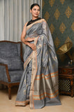 Light Gray Cotton Silk Banarasi Saree