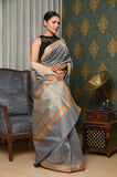 Light Gray Cotton Silk Banarasi Saree