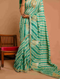 Light Green Lehariya Tussar Saree With Handmade Gota Work