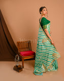 Light Green Lehariya Tussar Saree With Handmade Gota Work