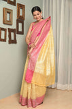 Light Yellow Kora Silk Saree