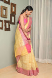 Light Yellow Kora Silk Saree