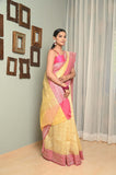 Light Yellow Kora Silk Saree