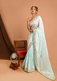 Light blue Uppada Silk Jarkan Moti with Peacock Saree