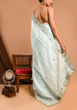 Light blue Uppada Silk Jarkan Moti with Peacock Saree