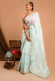 Light blue Uppada Silk Jarkan Moti with Peacock Saree