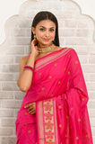 Magenta Cotton Silk Saree With Resham Booti