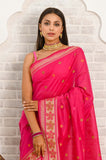 Magenta Cotton Silk Saree With Resham Booti