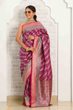 Magenta Diagonal Booti Soft Silk Banarasi Saree