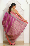 Magenta Diagonal Booti Soft Silk Banarasi Saree