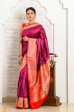 Magenta Handwoven Katan Silk Valkalam Banarasi Saree