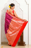 Magenta Handwoven Katan Silk Valkalam Banarasi Saree