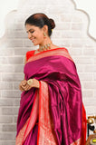 Magenta Handwoven Katan Silk Valkalam Banarasi Saree