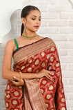 Maroon Jaal Work Soft Silk Banarasi Saree